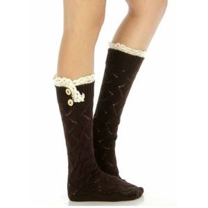 Dark Brown Victorian Vintage Cable Knit Boot Socks